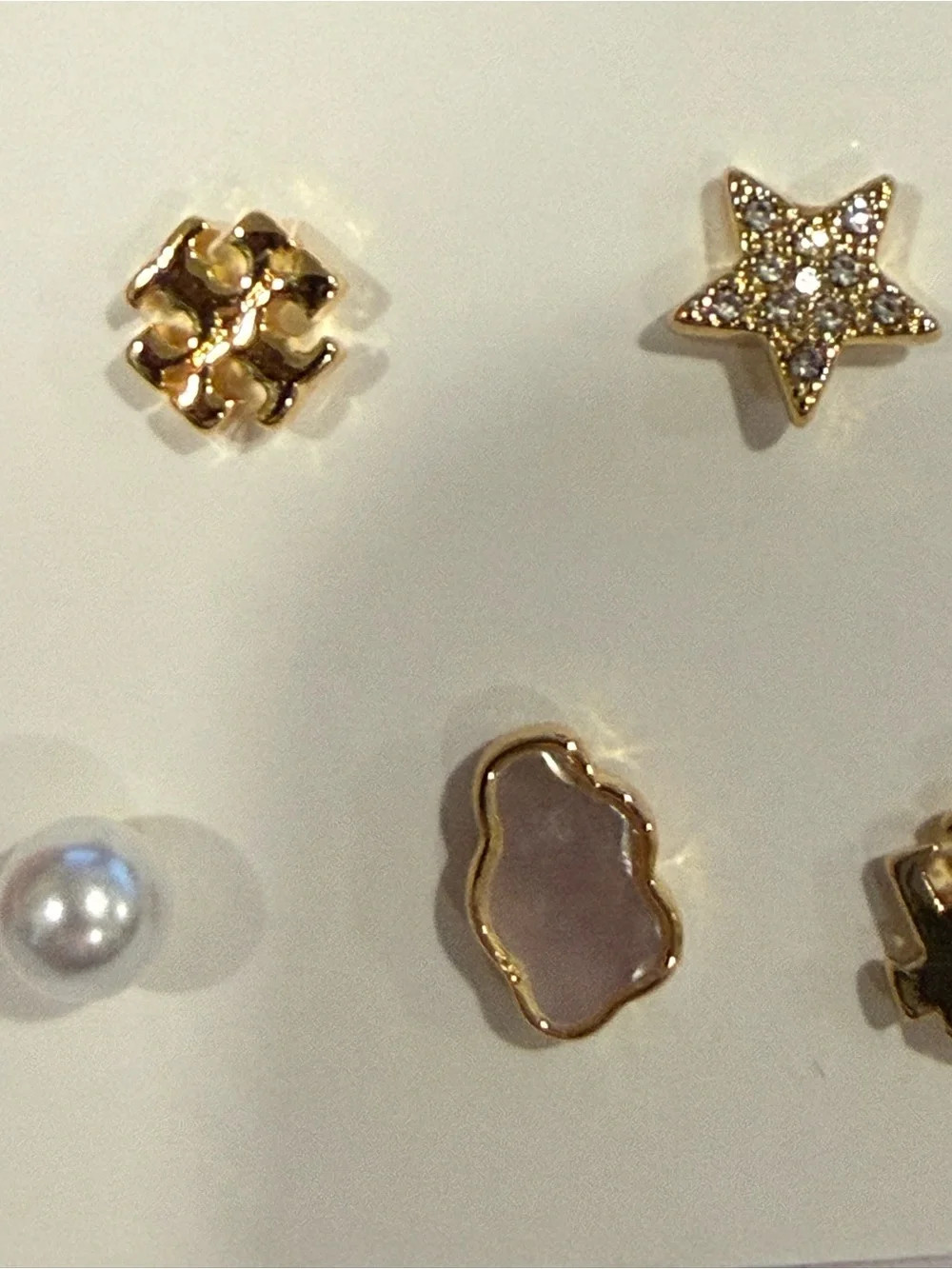 Tory Burch | Gold Plated Icon Logo, Pave & Pearl Mixed Stud Earring Set